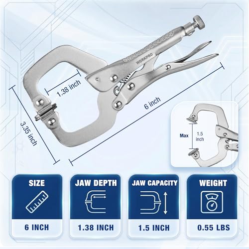 WORKPRO 6" Locking C-Clamp with Swivel Pads, Heavy Duty Adjustable Vise Grip Pliers, Welding Clamp for Woodworking, Metalworking, Auto Repair and Home Workshop