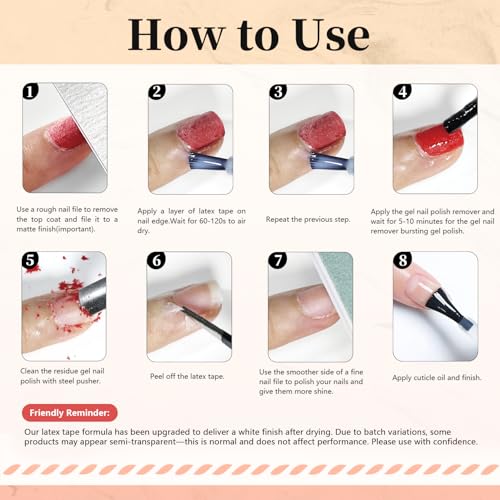 JODSONE Gel Nail Polish Remover Kit - Set with 15ml Gel Nail Polish Remover, Cuticle Oil and Latex Tape, and Complete Remover Manicure Tool Set, No Soaking