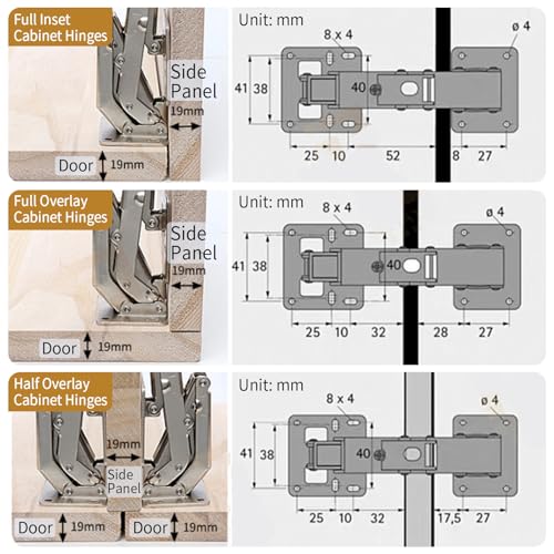 BADALU 1 Pair 175 Degree Frameless Soft Close Cabinet Hinges, Heavy Duty Hidden Hydraulic Lazy Susan Hinges Concealed for Corner Cabinet, Cupboards, Wardrobe(No Cup Grooving) - style: 175 Degree Frameless Soft Close Cabinet Hinges - 2 Pack