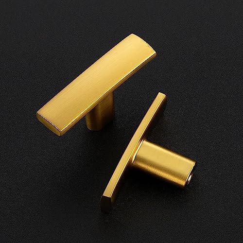 5 Pack Brushed Brass Cabinet Knobs, 2in Length Curved Bar Drawer Pulls | Single Hole Grip, Stainless Steel Build, Kitchen Cabinet Restyle, For Drawers, Dressers, Cupboards, Closet Doors - color: Brushed Brass, size: 5 Pack, style: Curved