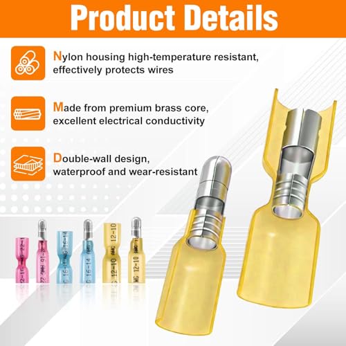 110Pcs Heat Shrink Bullet Wire Connectors Kit with Crimping Tool 22-10AWG Waterproof Bullet Connectors Heat Shrink Female&Male Connector for Automotive Boat Stereo Industrial Equipment