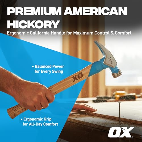 OX 16oz Framing Hammer - Smooth Face with Hickory Wood Handle - style: 16-oz Hammer + Grip