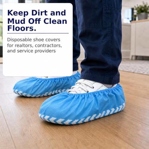 Innovative Haus Blue Disposable Shoe Covers, Non Slip Booties, 100 Pack, LG - size: Large (100 Pack)