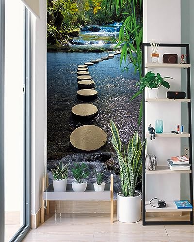 FLFK Door Mural Sticker - Mountain Stream,Peel and Stick,Combined Size 32"x80",Split into 2 Pieces - color: Mt1374, size: 32"x80"