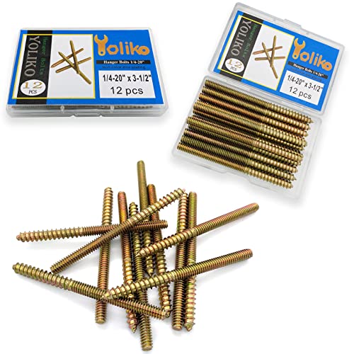 12 Pack 1/4-20 x 3-1/2 Inch Hanger Bolts 1/4-20" Double Headed Bolts 1/4 Wood Dowel Screw Self-Tapping Screw Hanger Bolts for Furniture Double Head Threaded Rods Bolt 90mm Length - size: 1/4-20"x3-1/2"-12PCS
