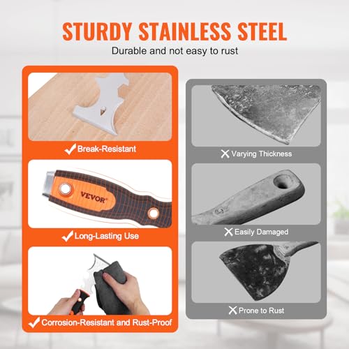 VEVOR Drywall Knife Set, 6 PCS Drywall Tools Includes 3" Painter Scraper, Two Putty Knives, Two Taping Knives and 12" Mud Pan, Stainless Steel Spackle Tool, Drywall Finishing Tools for Home