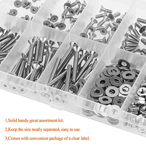 HELIFOUNER 250 Pieces #4-40 x 3/16" 1/4" 5/16" 3/8" 1/2" 5/8" 3/4" 1", Countersunk Head Socket Cap Screws Bolts Washers Nuts Kit, Coarse Thread, Fully Machine Threaded, 304 Stainless Steel - size: #4-40, style: Countersunk Head