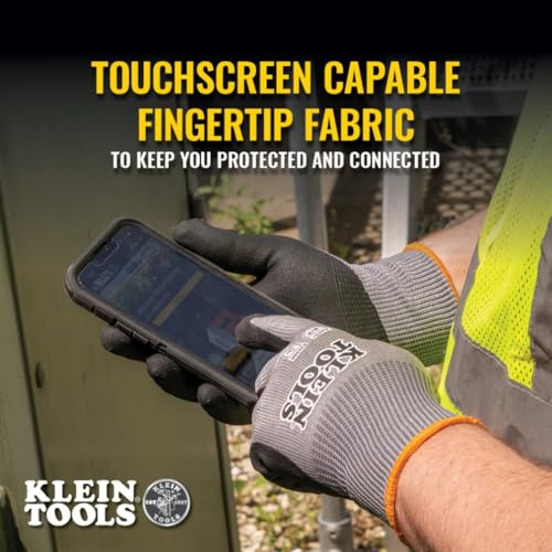 KLEIN TOOLS 60583 Work Gloves, Knit Dipped Cut Resistant ANSI A2 Nitrile Coated Gloves, HPPE Fabric, Touchscreen Capable, Small, 2-Pair - size: Small