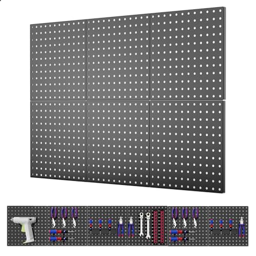 ValueMax 6 Pack Metal Pegboard Panels, 12"x12" Wall Tool Organizer