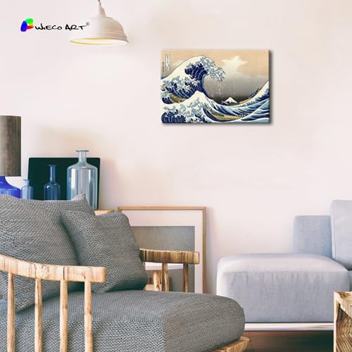 Wieco Art Canvas Prints Wall Art Ocean Beach Picture Paintings for Home Office Decorations Wall Decor Great Wave of Kanagawa Katsushika Hokusai Modern Stretched and Framed Landscape Sea Artwork - size: 16"L x 10.8"W