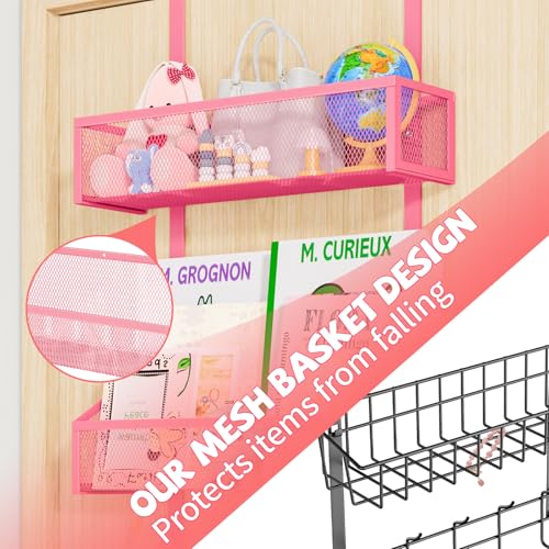 Kaiferty Over The Door Hooks Organizer, Coat Rack Over The Door Storage Hanger Towel Rack, Back of Door Storage Organizer for Bathroom,Bedroom,Kitchen,Office (Pink, 3-Tier) - color: Pink, size: 3-Tier
