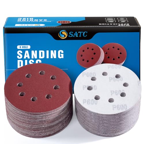 S SATC 150 PCS Sanding Disc 5 Inch 8 Hole Hook and Loop Sanding Discs for Random Orbital Sander 600 Grit - style: 150PCS 5 Inch 600 Grit