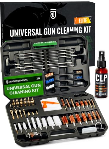 Universal Gun Cleaning Kit for All Caliber .17 to 12Ga - Handgun, Shotgun, Pistol and Rifle Cleaning Kit with Steel Rods, Brass Jags, Brushes, Gun Cleaning Patches - Complete Gun Cleaning Kit - style: 61pc Brass Cleaning Kit CLP