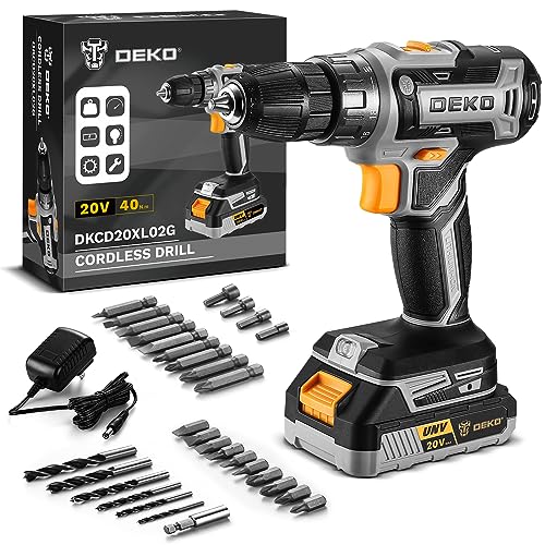 Power Drill Cordless: DEKOPRO Cordless Drill 20V Electric Power Drills Set Tool Drills Cord-less Set with Battery and Charger - color: Gray