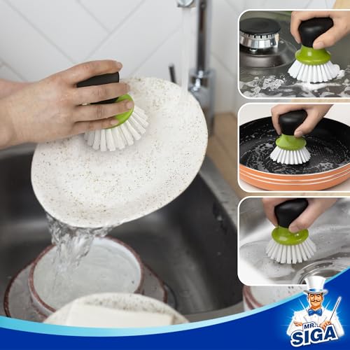 MR.SIGA Dish Scrub Brush, Palm Brush Dish Scrubber, Green, Pack of 2 - color: Green