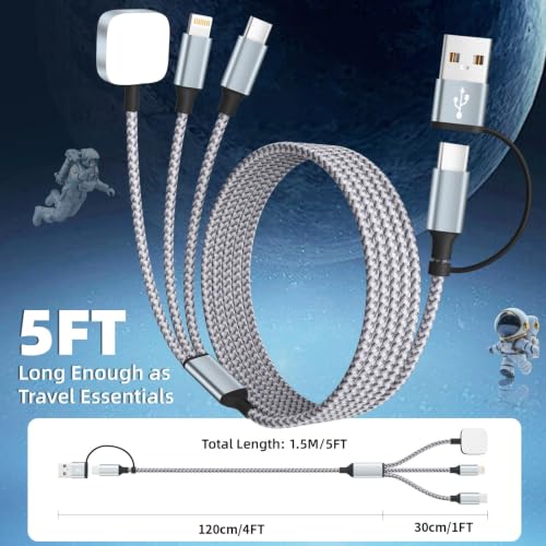Travel Essentials 3 in 2 Multi Charging Cable for iWatch Charger/IP/USB-C - color: Greyiwatch, size: 2Pack 5FT