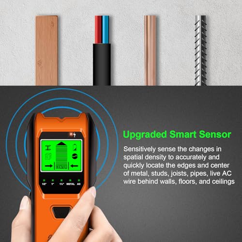 Stud Finder Wall Scanner, 5 in 1 Multifunction Stud Locator with Smart Sensor, HD LCD Display and Audio Alarm for The Center & Edge of Metal, Studs, AC Wire, and Pipe Detection (Tropical Orange) - color: Tropical Orange