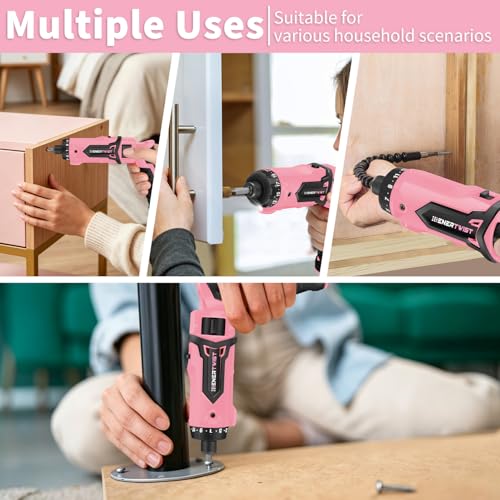 Enertwist Cordless Electric 8V Pink Screwdriver with 82 Accessory Kit - style: 82PCS 8V PINK