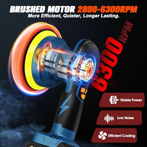 Cordless Car Buffer Polisher, 8-Speed, 2*21V 2000mAh Batteries - color: Blue
