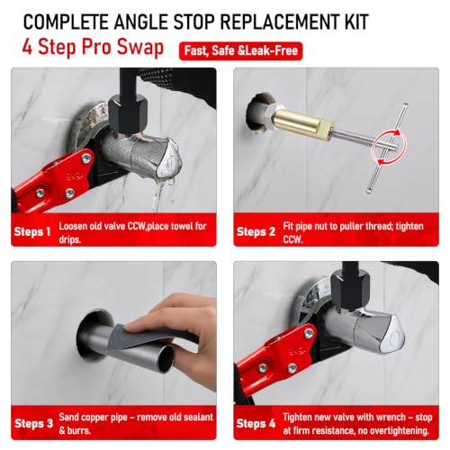 Angle Stop Wrench Kit, 1/2" Compression Sleeve Puller, Pro Plumber Wrench