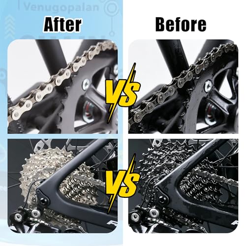 17PCS Bike Cleaning Kit, Bicycle Cleaner Toolbox with All-Weather Chain Lube, Chain Scrubber, Degreaser, Body Cleaner, Brushes, Sponge, Towel & Gear Floss for MTB/Mountain/Road/E Bikes
