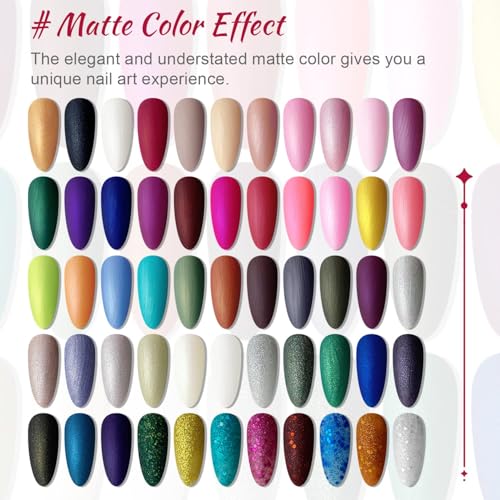 JODSONE 60 PCS Gel Nail Polish Starter Kit With U V Light 55 Kinds Of Color Glitter Gel Polish No Wipe Base And Glossy Matte Top Coat Easy To Apply - color: B22
