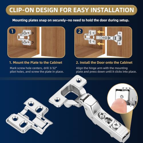 10 Pack Inset Frameless Soft Close Hidden Cabinet Hinges, 105 Degree 3D Adjustable Clip On Plate Concealed Kitchen Cupboard Door Hinges with Screws - size: Inset