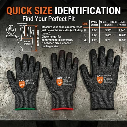 Donfri Level 9 Cut Resistant Work Gloves, Reinforced Thumb - size: Large