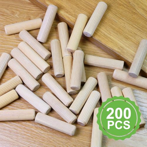 1/2" x 2" Wooden Dowel Pins, FoDau770 Fluted Wood Dowel Rods, Natural Beech Wood Dowel Pegs for Crafts, Woodworking, DIY Furniture - 200 Pieces - size: 1/2" x 2"