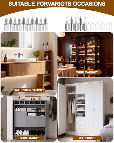 50 Pack Cabinet Shelf Support Pegs - Heavy Duty Cabinet Shelf Pins with Non-Slip Sleeves, Integrated Shelf Support Screws for Wood Furniture, Closet, Kitchen Cupboard, Wardrobe & Bookcase
