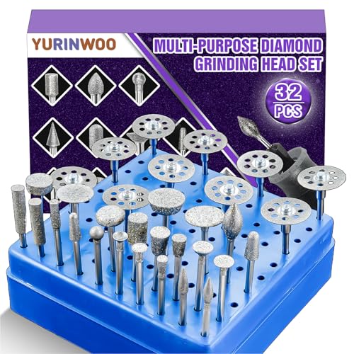 Diamond Grinding Bit Set for Dremel, Rotary Tool Grinding Cutting Wheel 1/8” Shank for Stone Glass Tile Jewelry Engraving Rock Etching Masonry Carving Metal Wood - 32Pc - style: Style 2