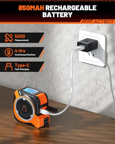 2-in-1 Digital Laser Tape Measure: 197ft & 16ft Professional Accurate Tape Measuring Tool, Ft/Ft+in/in/M, Pythagorean, Area, Volume Rechargeable Laser Measure for Construction DIY Woodworker