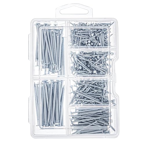 Hardware Nails Assortment Kit, 600PCS Galvanized Nails, Picture Hanging Nails, Includes Finish, Wire, Common, Brad Nails - style: 600pcs-6sizes