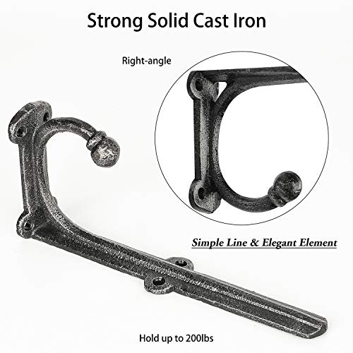 Metal Wall Shelf Brackets 8 Inch with Hooks Heavy Duty Brackets for Floating Shelves, Cast Iron Shelf Bracket Black 2 Pack - size: 2 Pack 8" Bracket