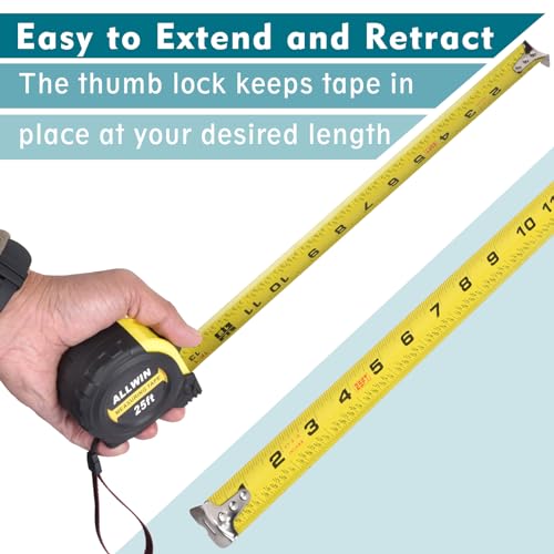 Tape Measure 25 Ft - Metal Retractable Tape Measure with Fractions, Easy Read, 1-inch Wide X 25 Foot - Dark Blue - color: Dark Blue