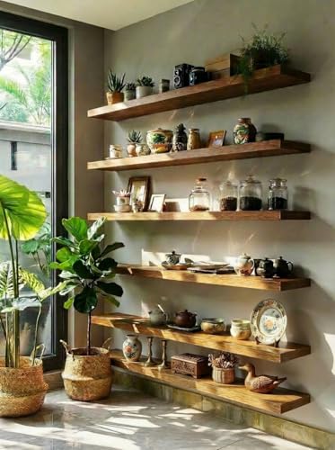 ROGMARS 36 Inches Long Walnut Floating Shelves - color: Walnut, size: 36 Inch set of 6
