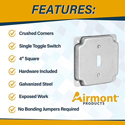 Pack of Box and Cover 4'' Square Electrical Box, Toggle Switch Exposed Work Cover, Crushed Corners, Welded Construction, Ten 1/2'' and Six TKO Knockouts, Raised Ground, 2-1/8'' - size: Toggle Switch