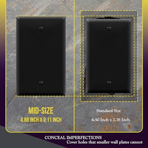 ENERLITES 10 Pack Mid-Size Blank Wall Plate Cover, No Device, 1-Gang, Black - color: Black, size: Mid-Size
