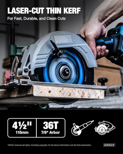 CRALY 4-1/2 Inch 36 Teeth Fine Finish Wood Cutting Circular Saw Blade, 7/8 Inch Arbor, Carbide Tipped, Thin Kerf, Black Ice™, for Plywood, MDF, OSB, Laminated, 2-Pack(C0436FF-2E) - size: 4-1/2 inch, 7/8 inch arbor, 36T*2