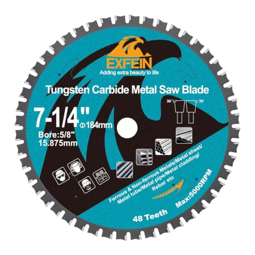 7-1/4" 48T Metal Circular Saw Blade - EXFEIN Tungsten Carbide Tipped Saw Blade Arbor 5/8" for Metal Sheet or Pipe, Angle Iron, Rebar, Ferrous Metals, Non-Ferrous Metals - size: 7-1/4"