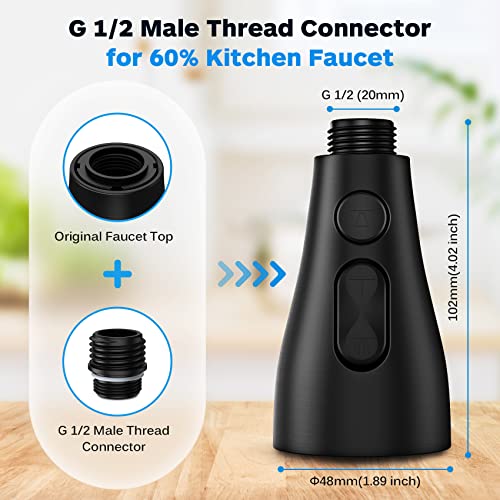 Kitchen Faucet Head Replacement, Kitchen Sink Faucet Head G 1/2, Kitchen Sink Sprayer Replacement 3 Modes with 12 Different Adapters, Compatible with Moen, Delta, Kohler Faucets, Black - color: Black with 17 Adapters