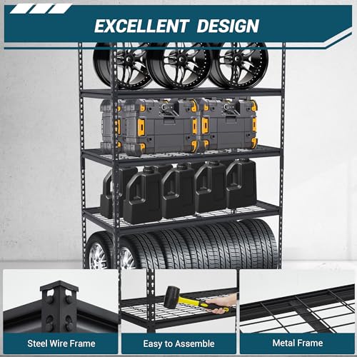 48x24x72 Inch Garage Shelving Heavy Duty, Storage Shelves 2500Lbs Capacity, Adjustable Metal Shelving Unit, 5 Tier Industrial Shelves for Basement Workshop - size: 48 x 24 x 72 inches