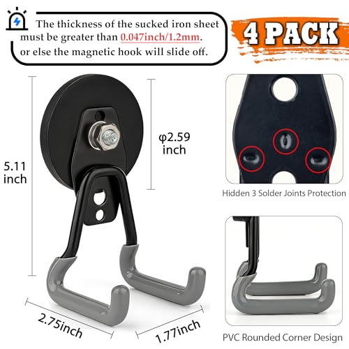 ULIBERMAGNET Upgraded Heavy Duty Magnetic Hooks,4 Pack Strong Large Magnet Hook for Power Drill,Garden Tools,Hose,Pegboard,Garage,Workshop,Magnetic Storage Hooks for Indoor Outdoor Hanging(Gray) - style: V1 Pro 2.59INCH 4PACK Gray Large Hooks