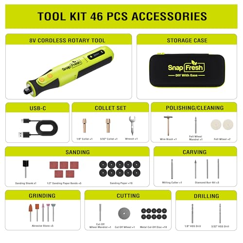 SnapFresh 8V Cordless Rotary Tool Kit, 28, 000 RPM, 46 Accessories - size: 8