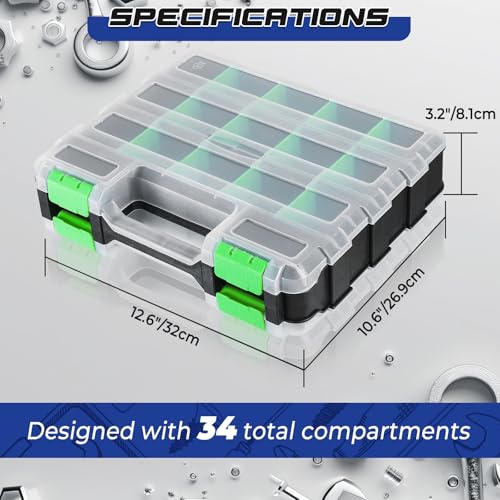NATGAI 2 Pack Small Parts Organizers, 34-Compartments Double-Sided Tool Box - color: Green