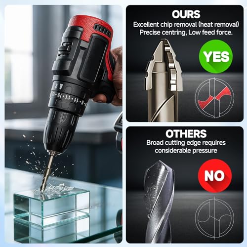 5 Piece Set of Four Flute Drill Bits - High Hardness Eccentric Twist Drill Bits Set for Tile Glass Ceramic Brick Metal Plastic Wood & General Concrete (6/6/8/10/12mm)