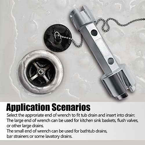 Tub Drain Remover Wrench - Dual Ended Zinc Alloy Tool for Bathroom and Bathhouse