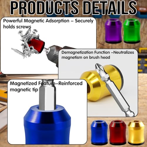 5Pcs Screwdriver Head Magnetic Ring, Universal Bit Holder for Hex Screwdrivers & Power Bits | Screw Ring Set Removable Household Tool for Drills| Alloy Screw Holder for DIY Repair