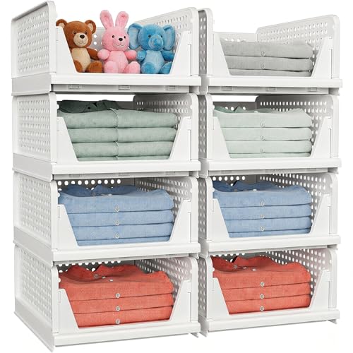 caktraie 8 Pack Stackable Closet Storage Basket - Stackable Storage Bins - size: 8 Pack White