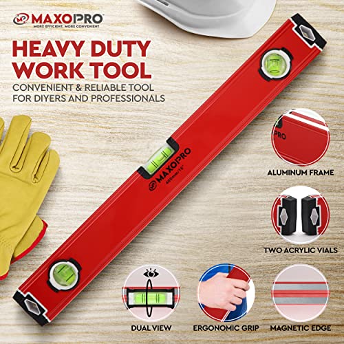 16-Inch Torpedo Level Magnetic - Heavy-Duty Box Leveler Tool with 3 Vials 45,90,180 - Aluminum Alloy Magnetic Level Tool - Lightweight and Sturdy Plumbing Level for Professionals